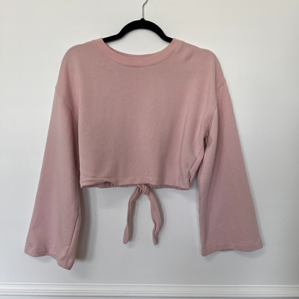 Wilfred Free Aritzia Cloutier Cropped Sweater Sz S Blush Pink Bell Sleeve